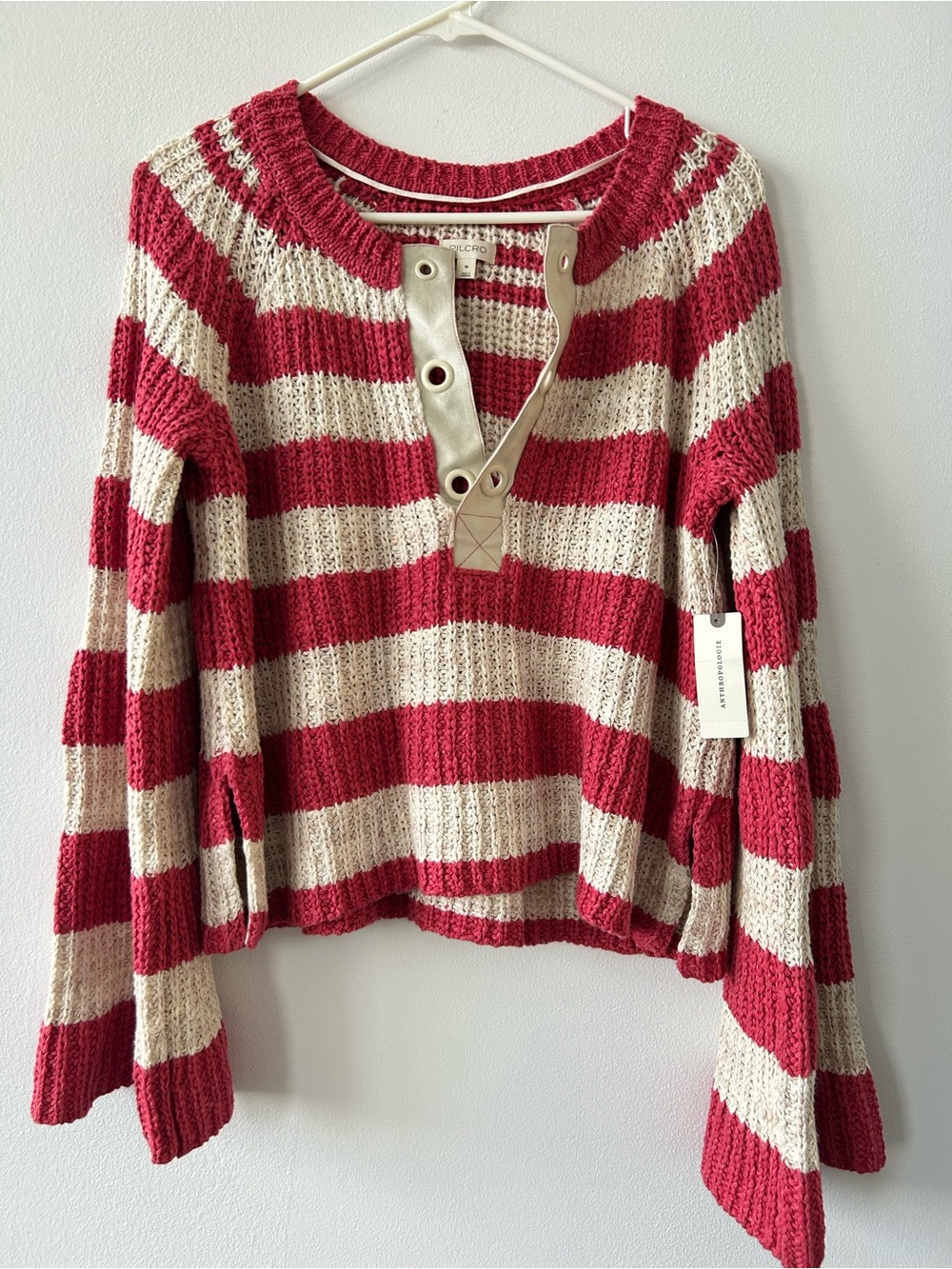 Anthropologie Pilcro Red & Cream Striped Knit Scoop-Neck Sweater